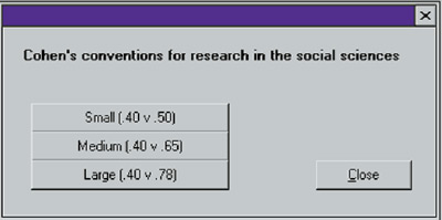 screenshot of effect size tool